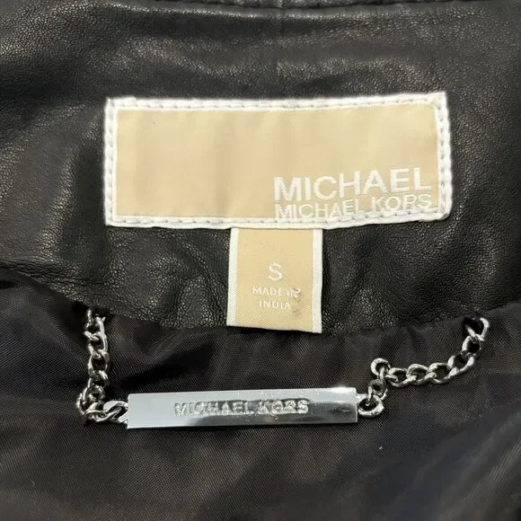 Michael Kors Lamb Leather Biker Jacket Small Black Zip Front Pockets Quilted - Picture 6 of 10